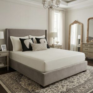 6 pcs Ivory Black Bedding Set | Bedsheet, Throw pillow cover and 2 Cushion Covers