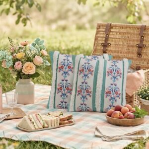 Green  floral embroidered cushion cover | 16” x 16”