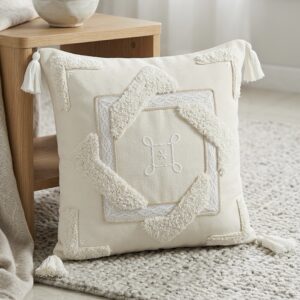Handcrafted Boho Textured Tufted Cushion Cover with Corner Tassels | 16” x 16”