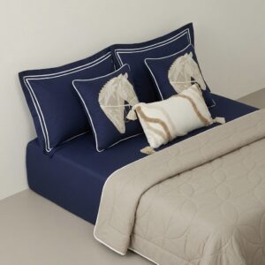 7 pcs Dark Charcoal Blue Italian Matelassé Quilt Bedding set