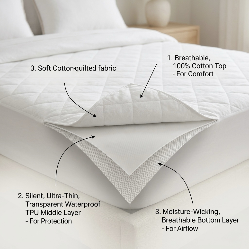 Premium Waterproof Mattress Protector with TPU Layer | Breathable Cotton Terry Mattress Cover - Image 5