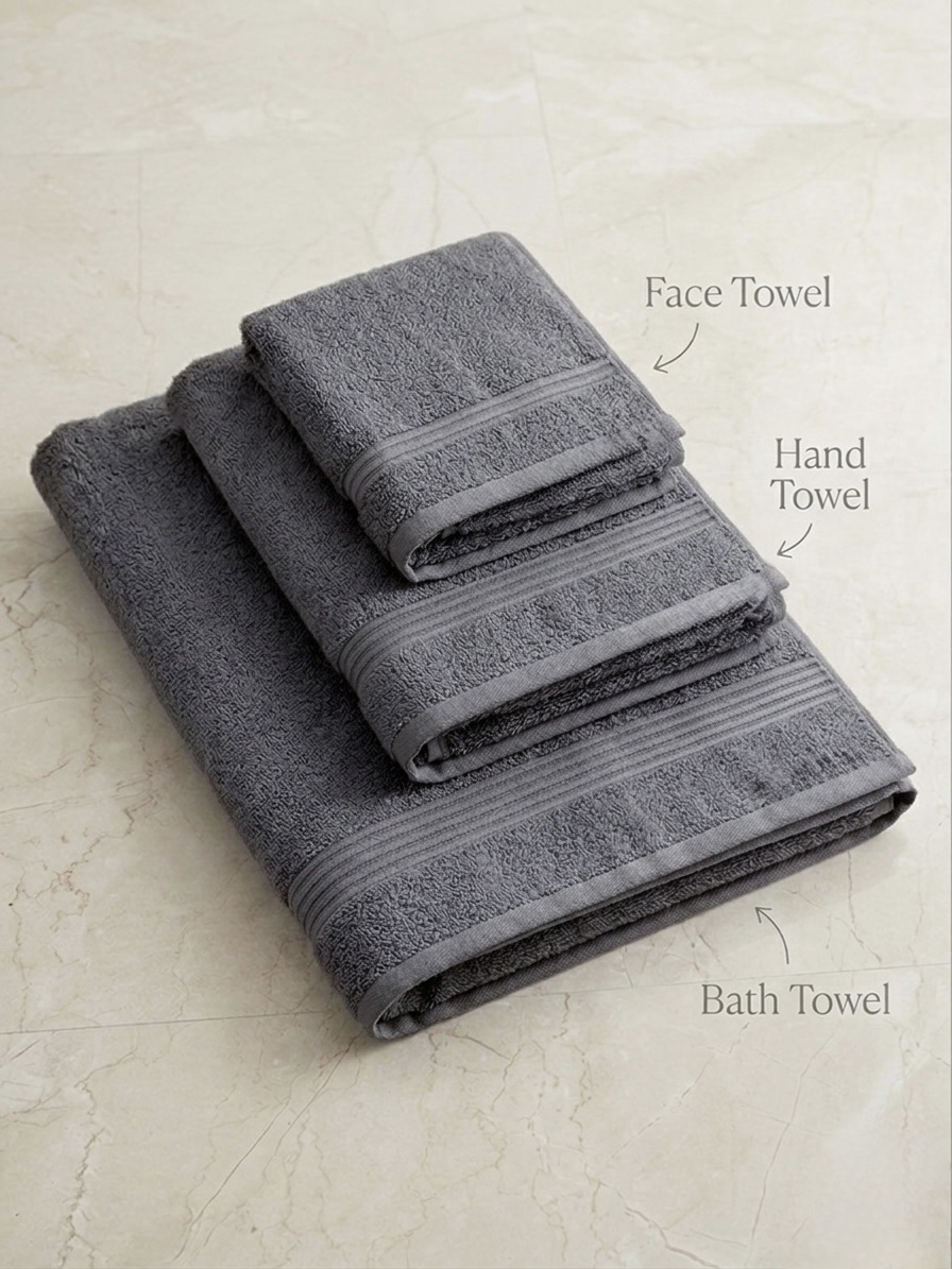 3 piece | pure cotton | bath towel set in Dark Grey - Image 2