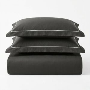 Grey 108” x 108” bed sheet with merrow 2 pillow covers