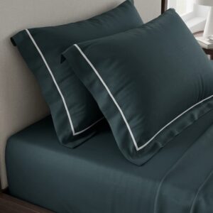 Dark pine green 108” x 108” bed sheet with merrow 2 pillow covers