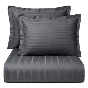 Dark Grey Damask Self-Stripe 100% cotton bedding set | 600 TC with 2 Pillow Covers