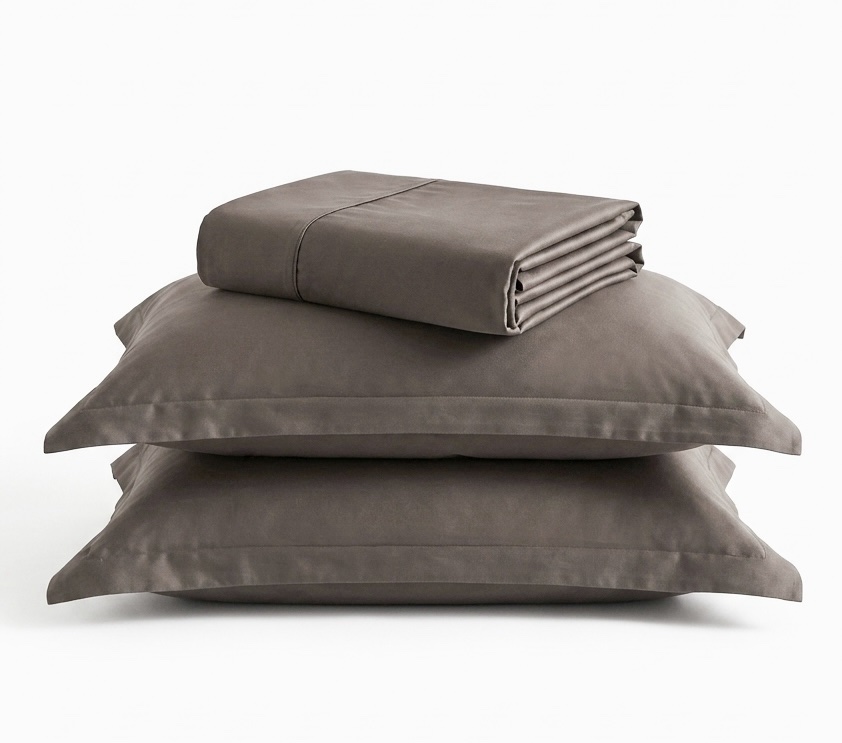 Dark taupe Solid 100% Cotton Bedding Set | King Size 108x108 | 400TC with 2 Pillow Covers