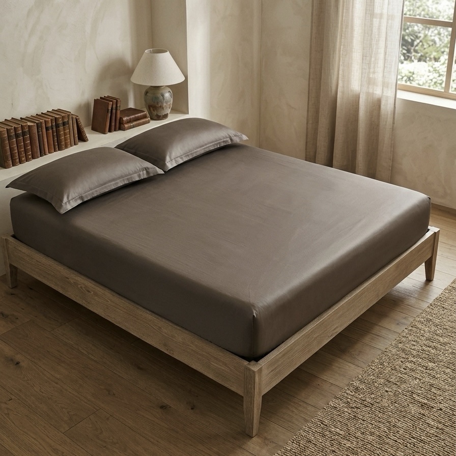 Dark taupe Solid 100% Cotton Bedding Set | King Size 108x108 | 400TC with 2 Pillow Covers - Image 3