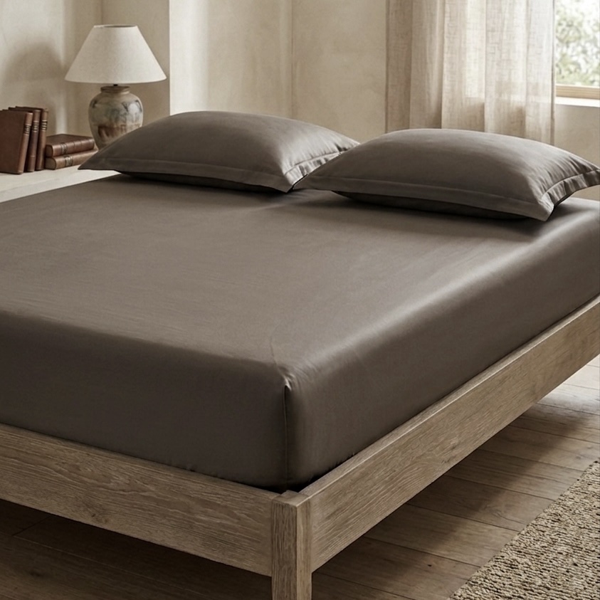 Dark taupe Solid 100% Cotton Bedding Set | King Size 108x108 | 400TC with 2 Pillow Covers - Image 2