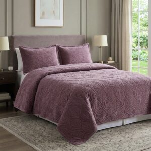 Orchid Hush Velvet Quilted Bedspread leaf pattern