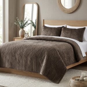 Deep Earthy Brown Velvet Quilted Bedspread