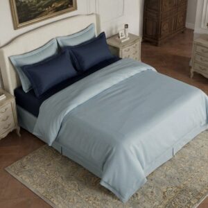 7 pc set | 600 TC | Solid Blue bedding set