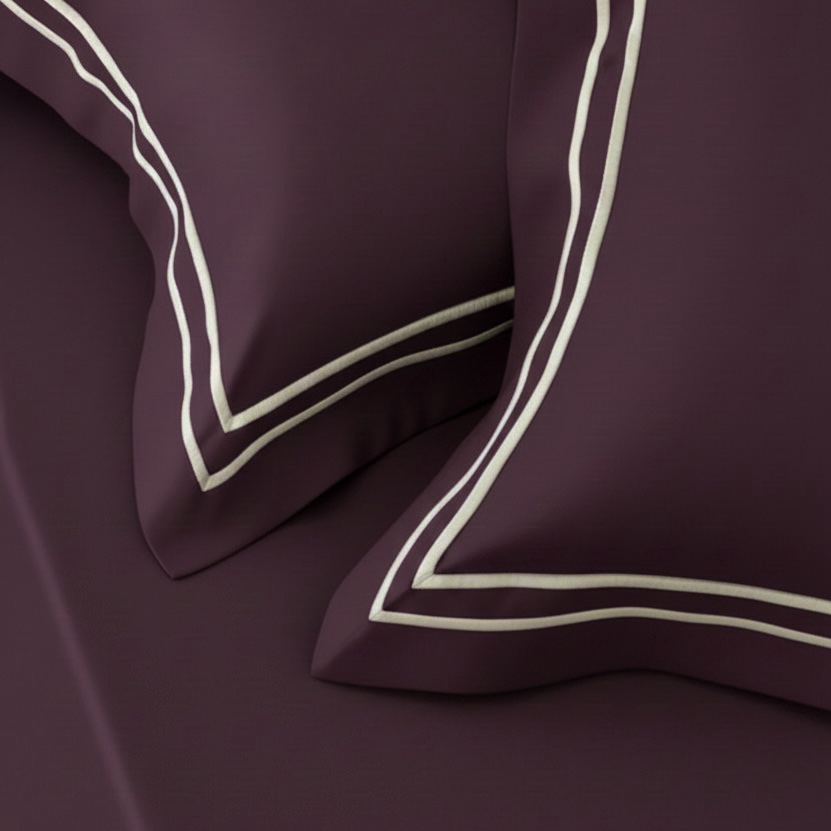 Plum 400 TC Bed Sheet with Double Merrow on 2 Pillow Covers - Image 5