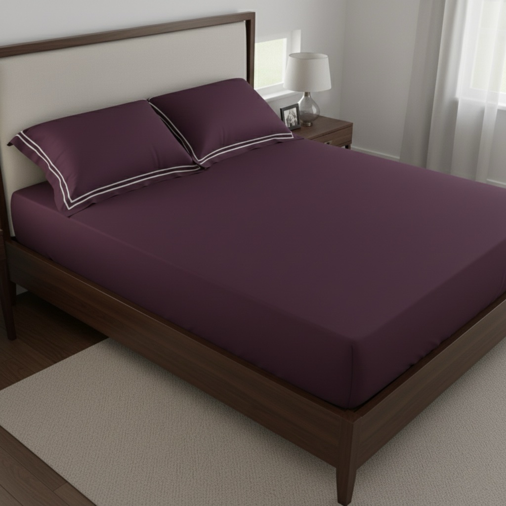 Plum 400 TC Bed Sheet with Double Merrow on 2 Pillow Covers - Image 4