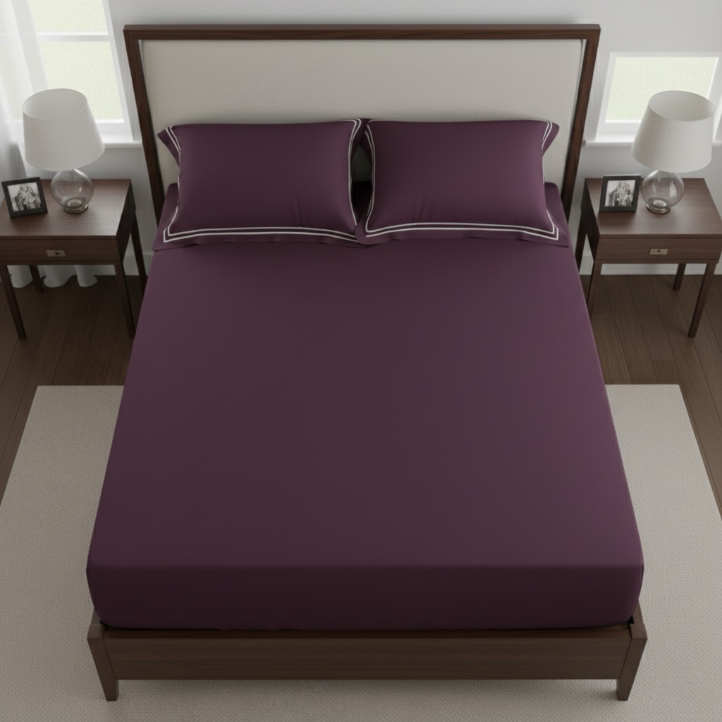 Plum 400 TC Bed Sheet with Double Merrow on 2 Pillow Covers - Image 2