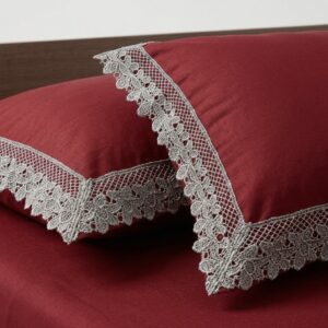 Red 400 TC Bed Sheet with Double Lace on 2 Pillow Covers