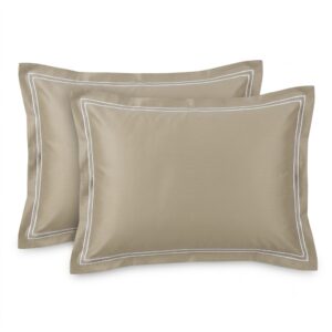 Beige double line merrow embroidery pillow cases