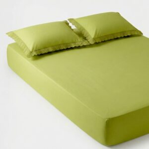 Lime Green 400 TC Bed Sheet with Lace on 2 Pillow Covers