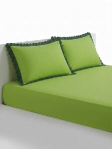 Parrot Green 400 TC Bed Sheet with Lace on 2 Pillow Covers