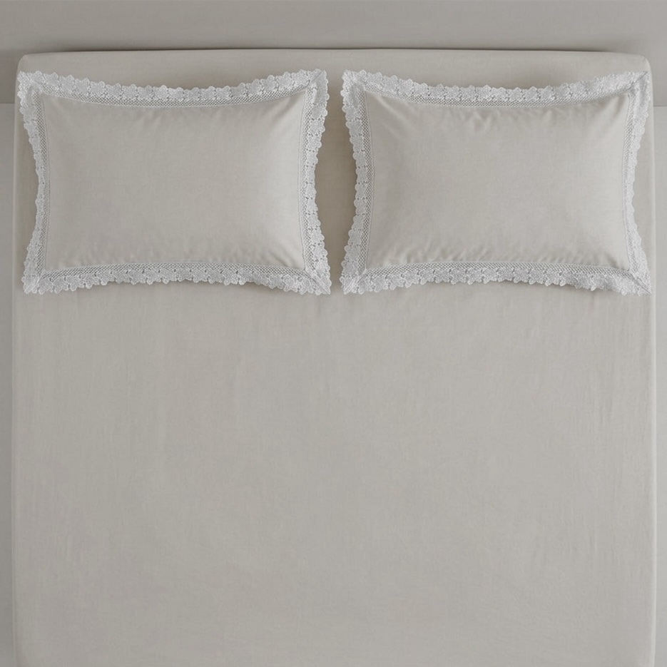 Cream 400 TC Bed Sheet with white Lace on 2 Pillow Covers - Image 6
