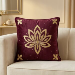 Festive Special Burgundy Lotus Cushion Cover | 16” x 16” | 1 pc