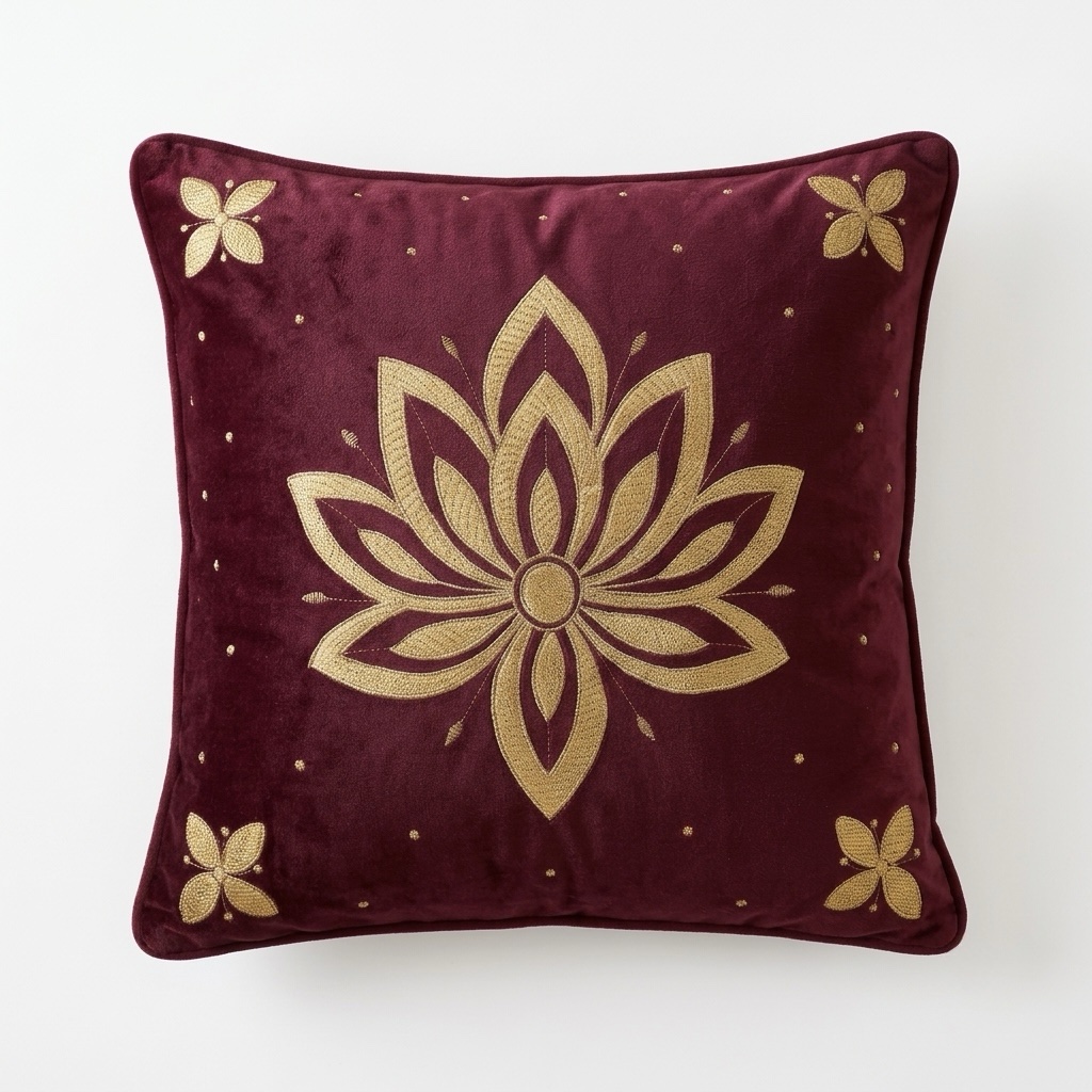 Festive Special Burgundy Lotus Cushion Cover | 16” x 16” | 1 pc - Image 2