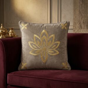 Festive Special Beige Lotus Cushion Cover | 16” x 16” | 1 pc