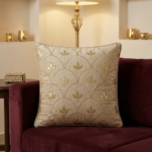 Festive Special Beige Diya Cushion Cover | 16” x 16” | 1 pc