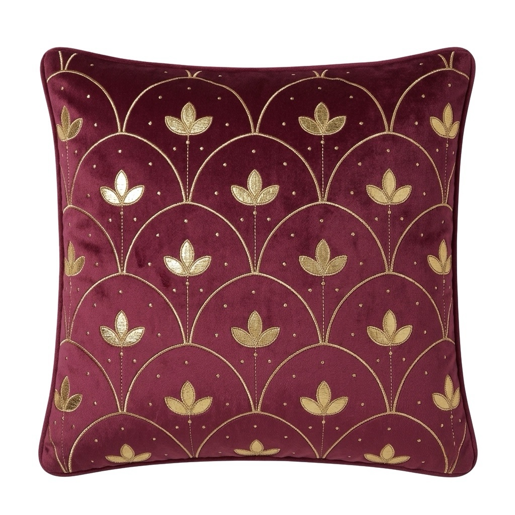 Festive Special Burgundy Diya Cushion Cover | 16” x 16” | 1 pc - Image 3