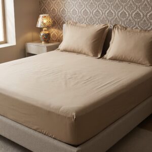 Beige 100% Cotton Bedding Set | King Size 108x108 | 300 TC with 2 Pillow Covers