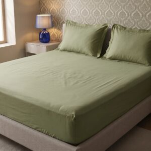 Pista Green Solid 100% Cotton Bedding Set | King Size 108x108 | 300 TC with 2 Pillow Covers